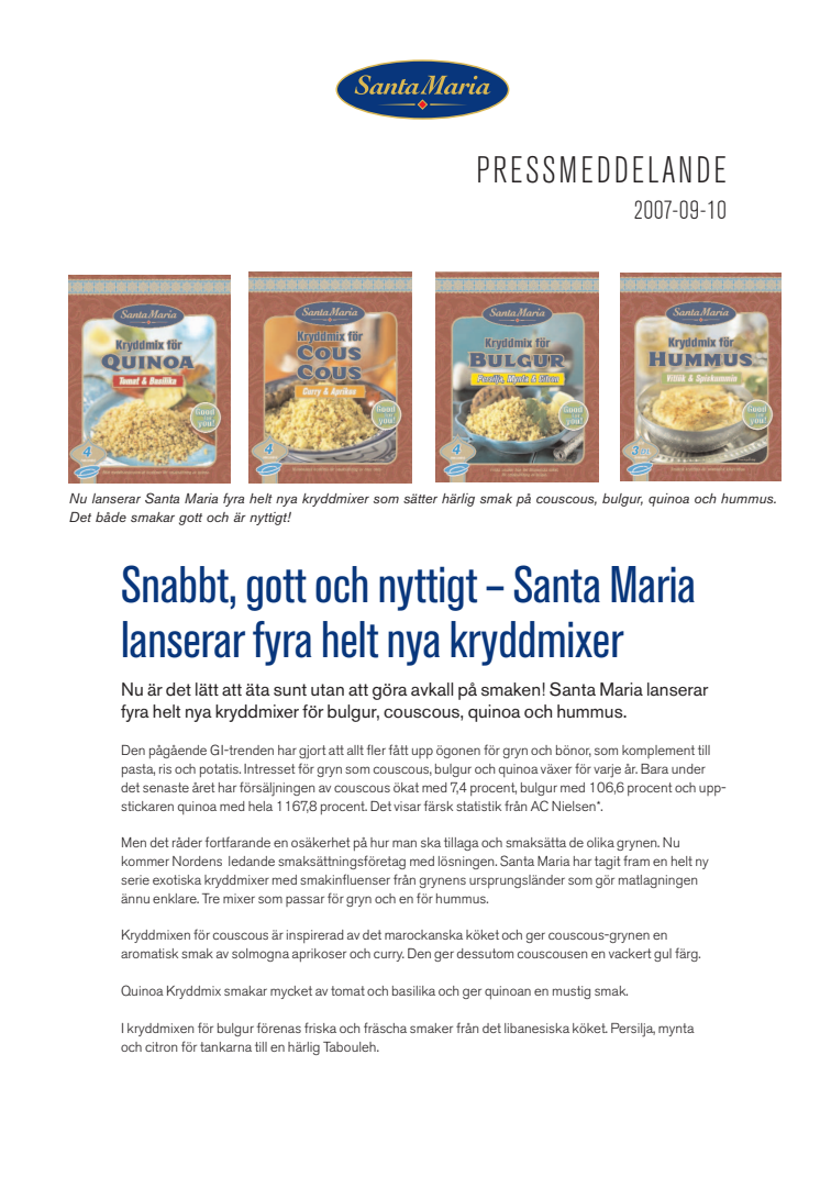 Snabbt, gott och nyttigt – Santa Maria lanserar fyra helt nya kryddmixer