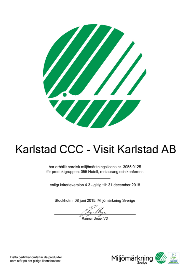 Svanencertifikat Visit Karlstad AB