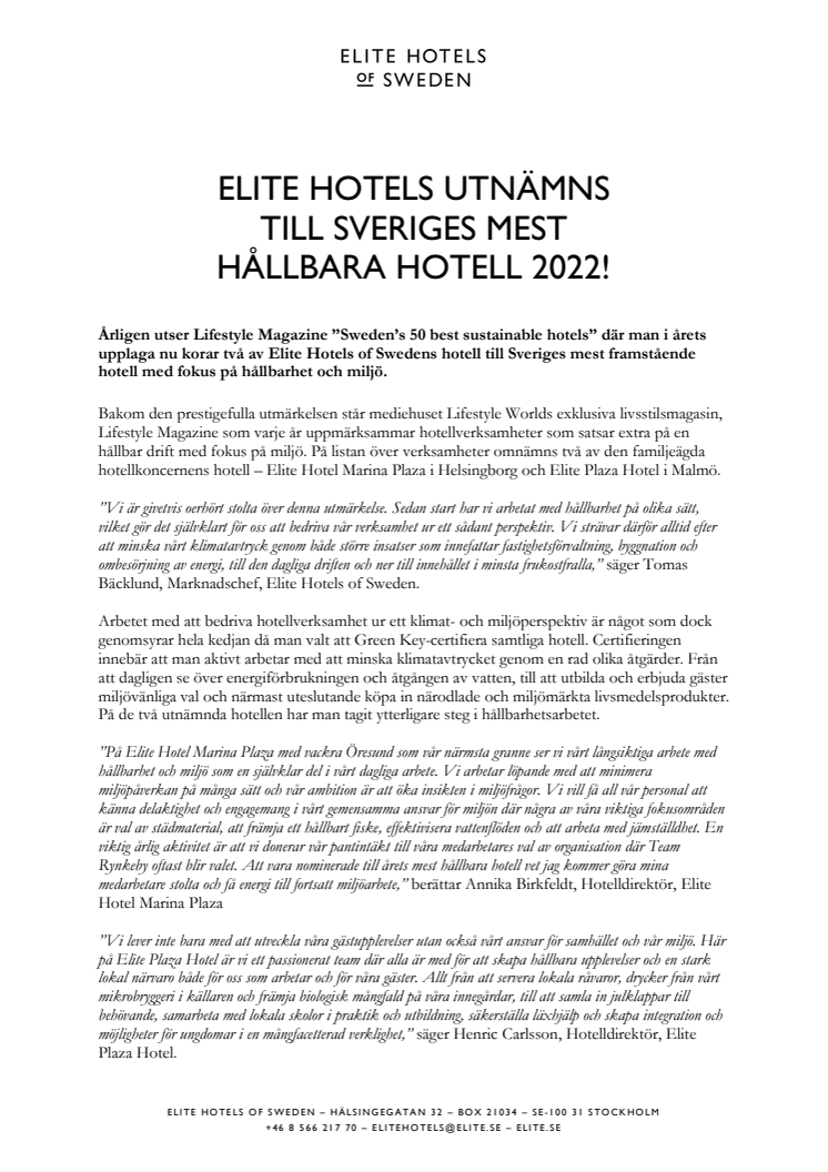 Elite Hotels utnämns till Sveriges mest hållbara hotell_Pressmeddelande.pdf