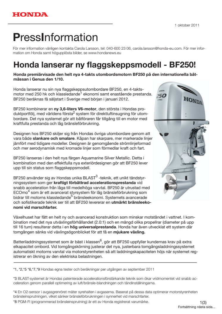 Honda lanserar ny flaggskeppsmodell - utombordsmotorn BF250!