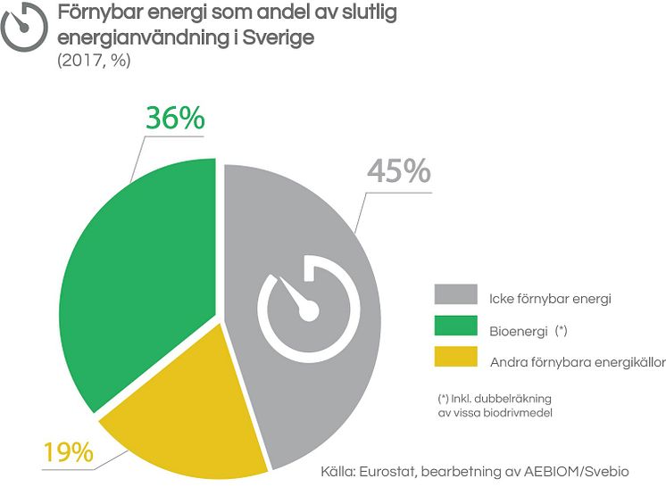 Förnybar energi som andel av slutlig  energianvändning i Sverige  (2017, %) 