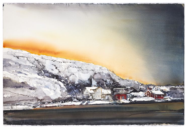 Solnedgång vid havet av Lars Lerin