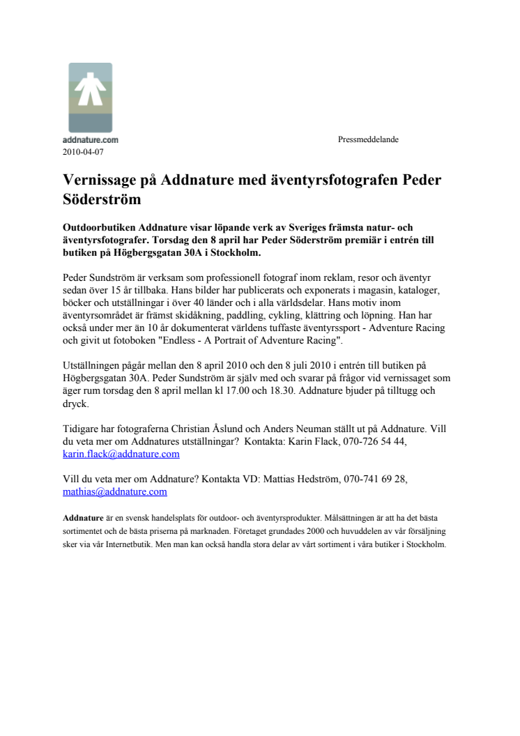 Vernissage på Addnature med äventyrsfotografen Peder Sundström 