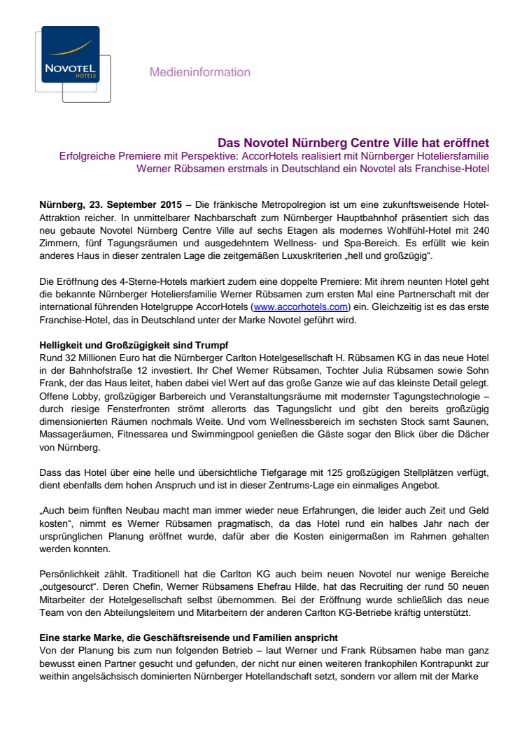 Das Novotel Nürnberg Centre Ville hat eröffnet 