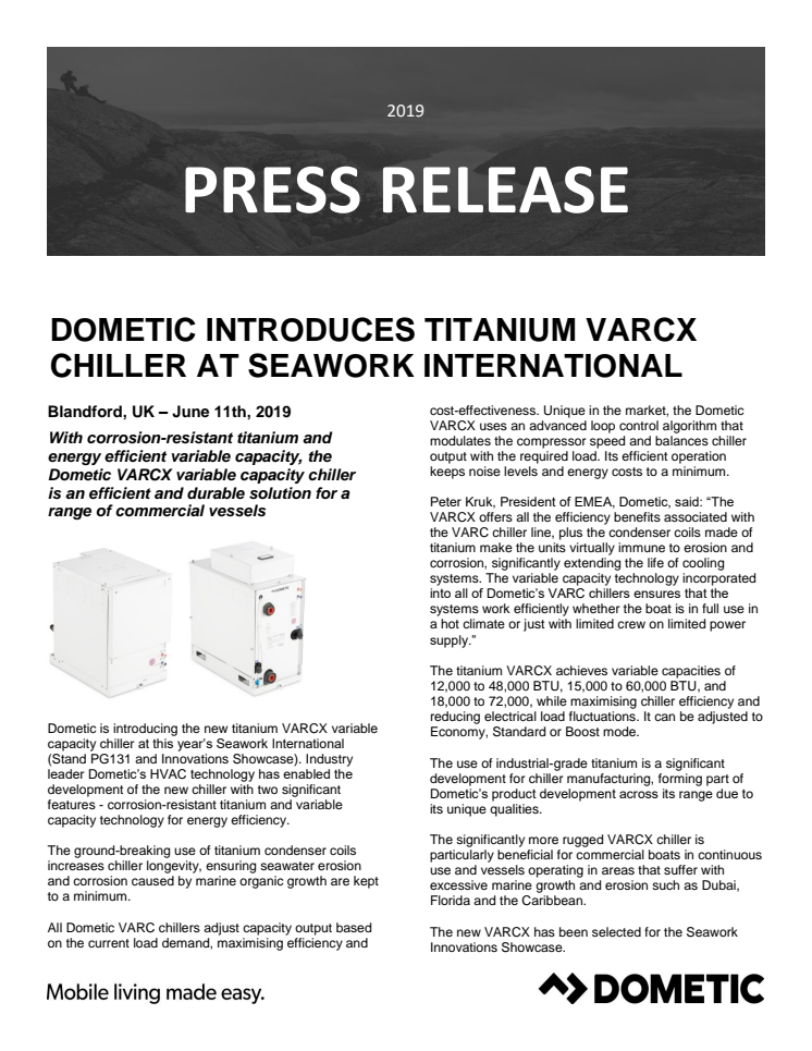 Seawork International - Dometic Introduces Titanium VARCX Chiller at Seawork International