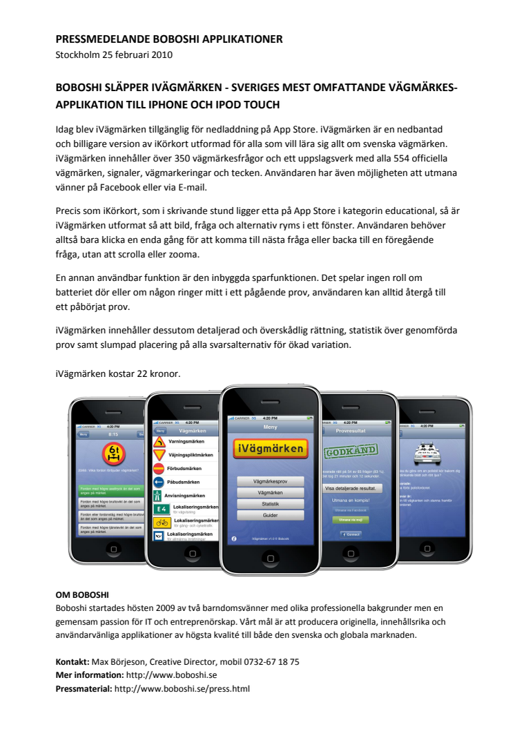 Boboshi släpper iVägmärken - Sveriges mest omfattande vägmärkes-applikation till iPhone och iPod Touch!