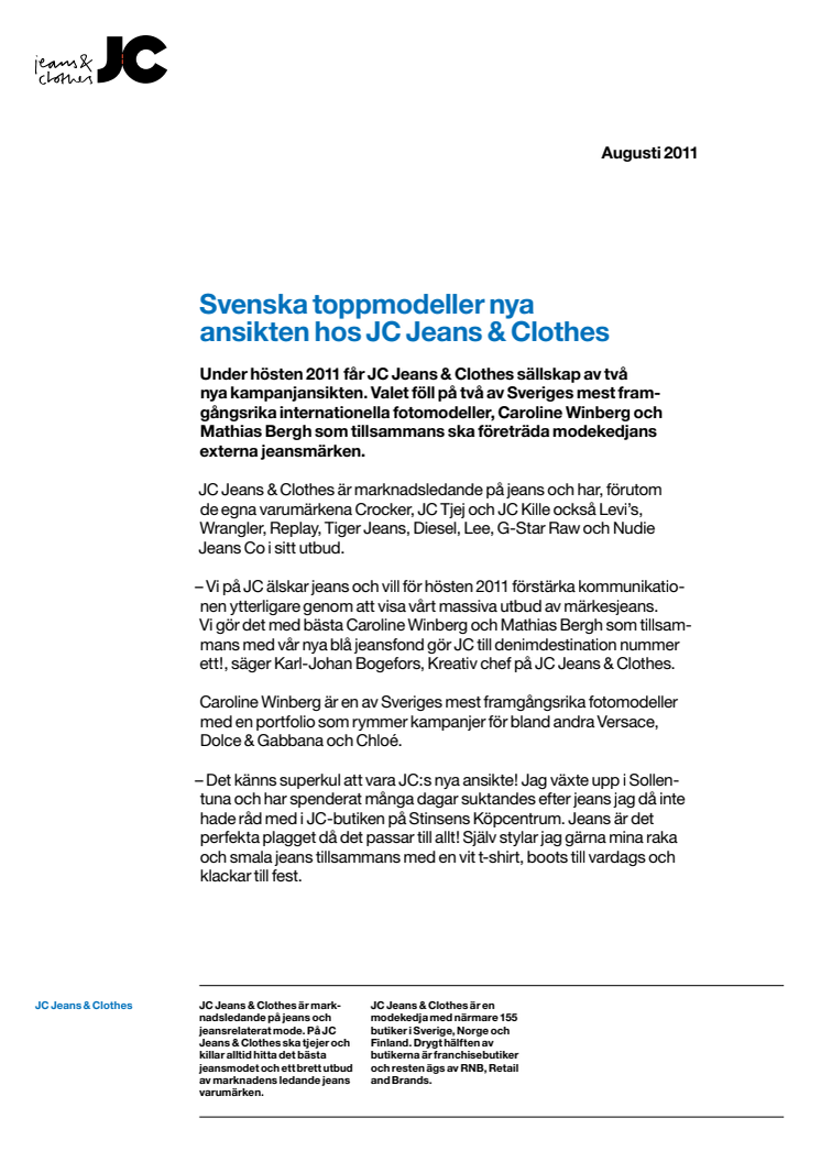 Svenska toppmodeller nya ansikten hos JC Jeans & Clothes