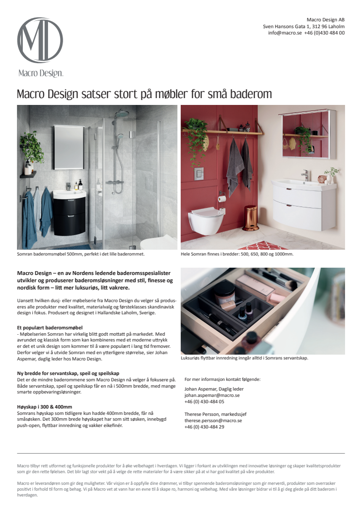Macro Design satser stort på møbler for små baderom