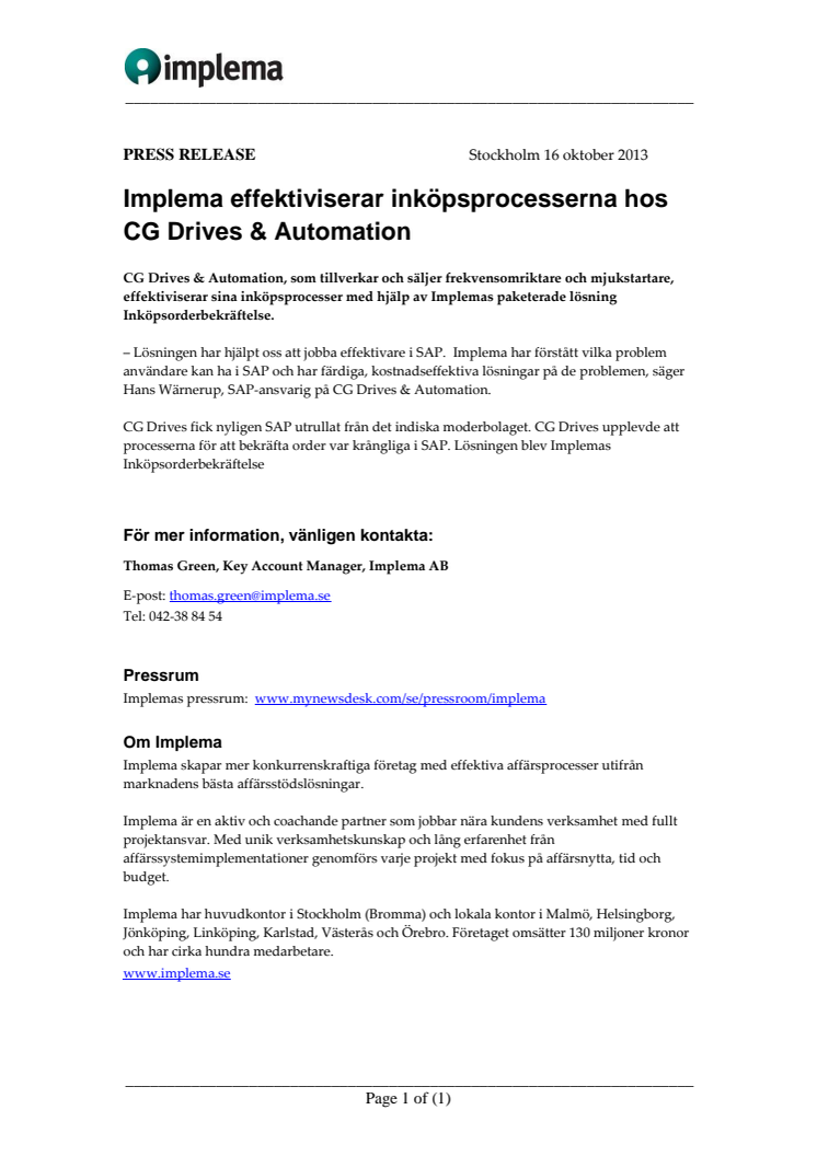 Implema effektiviserar inköpsprocesserna hos CG Drives & Automation 