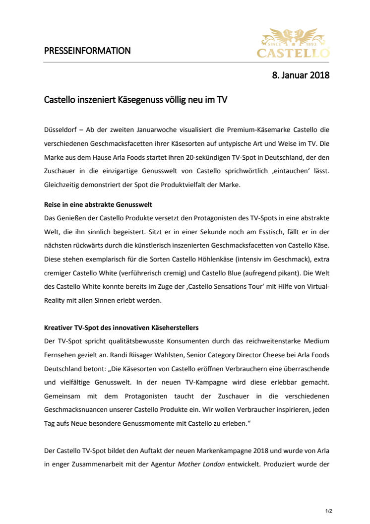 Castello inszeniert Käsegenuss völlig neu im TV