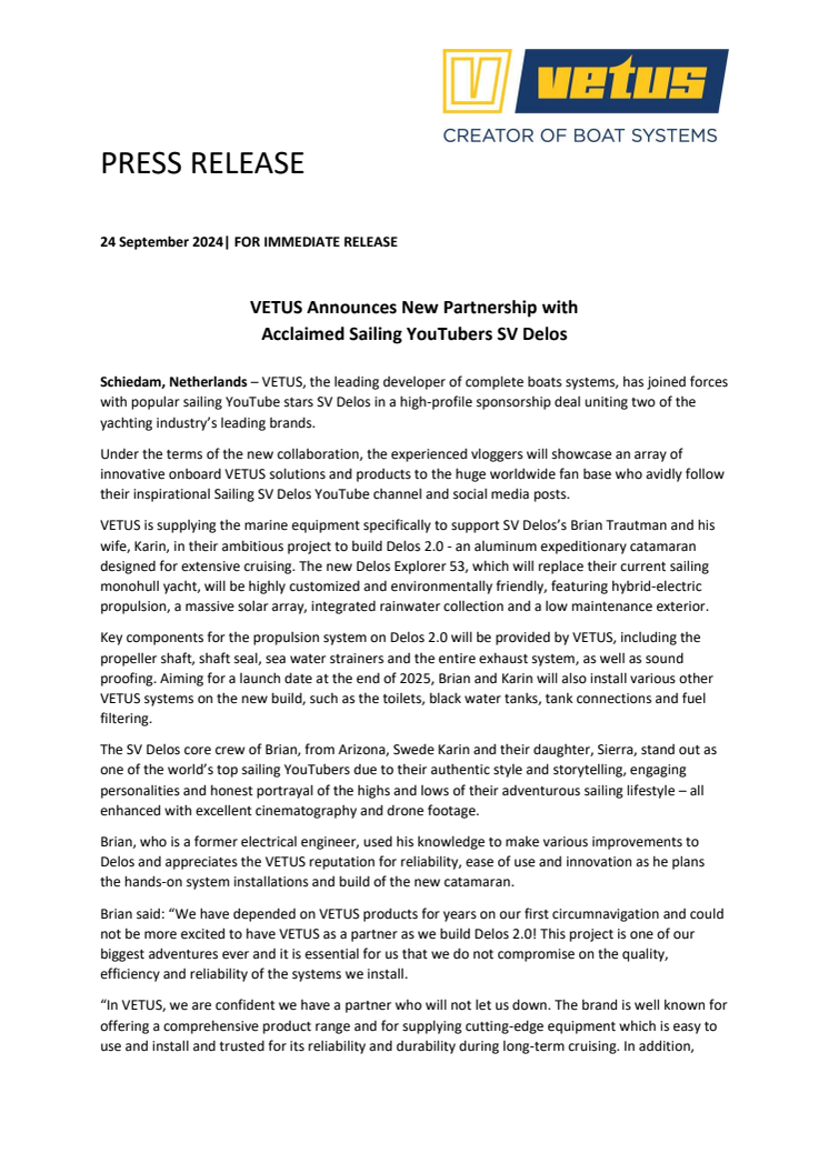 VETUS Announces New Partnership with SV Delos_FINAL.pdf