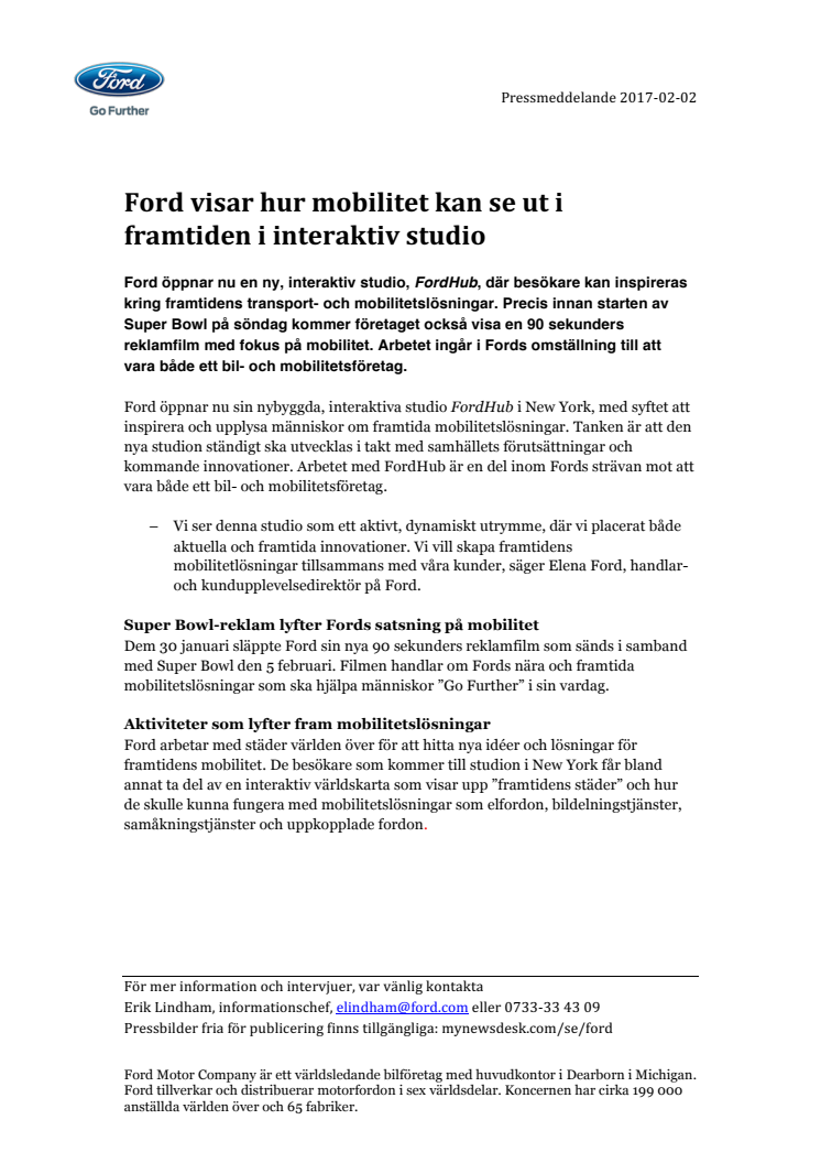 Ford visar hur mobilitet kan se ut i framtiden i interaktiv studio