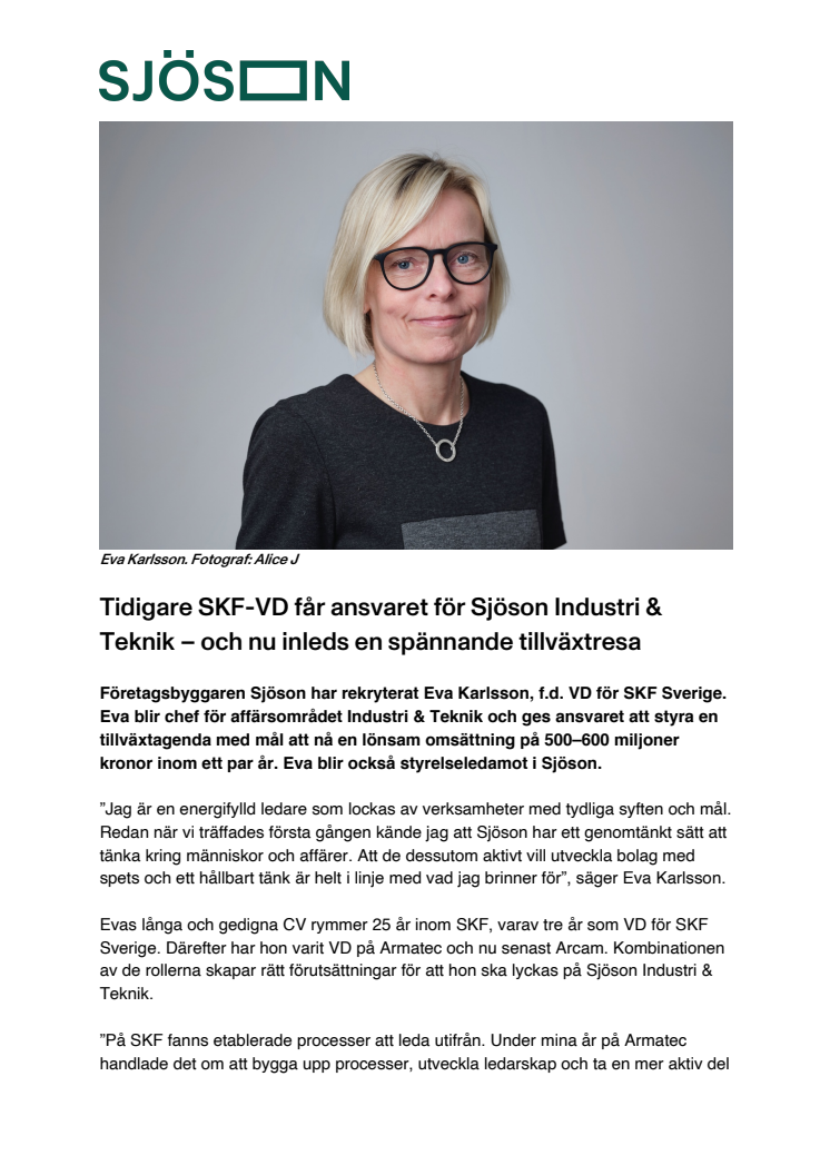 Tidigare SKF-VD får ansvaret för Sjöson Industri & Teknik – och nu inleds en spännande tillväxtresa