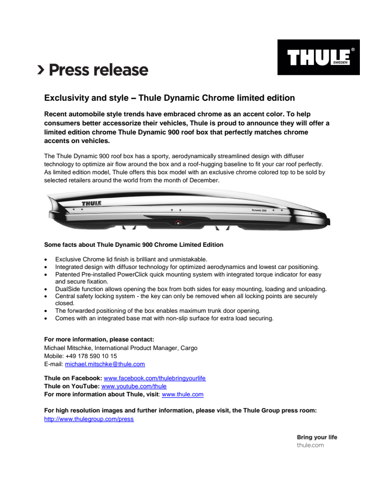 Exclusivity and style – Thule Dynamic Chrome limited edition