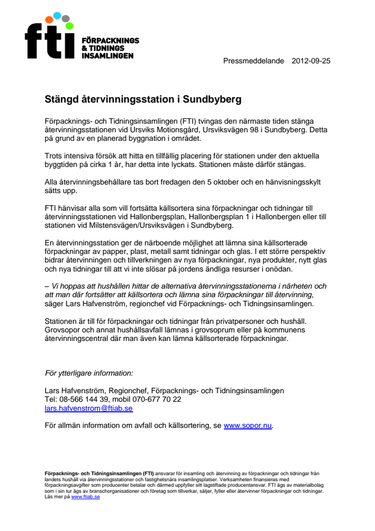 Stängd återvinningsstation i Sundbyberg