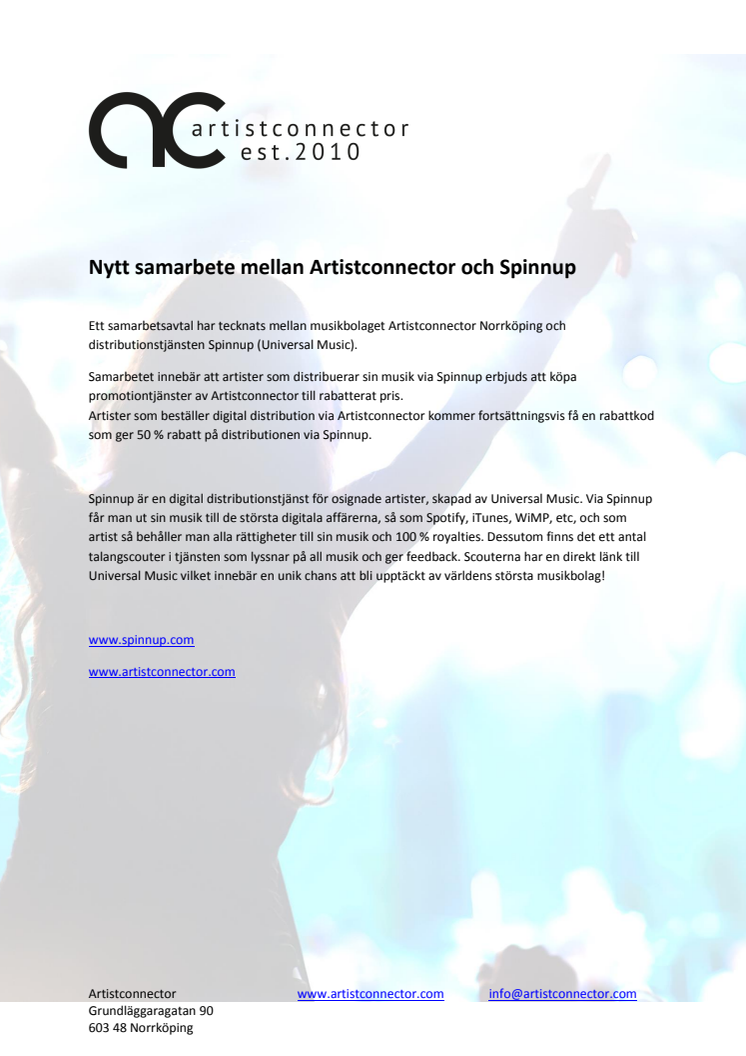 Nytt samarbete mellan Artistconnector och Spinnup