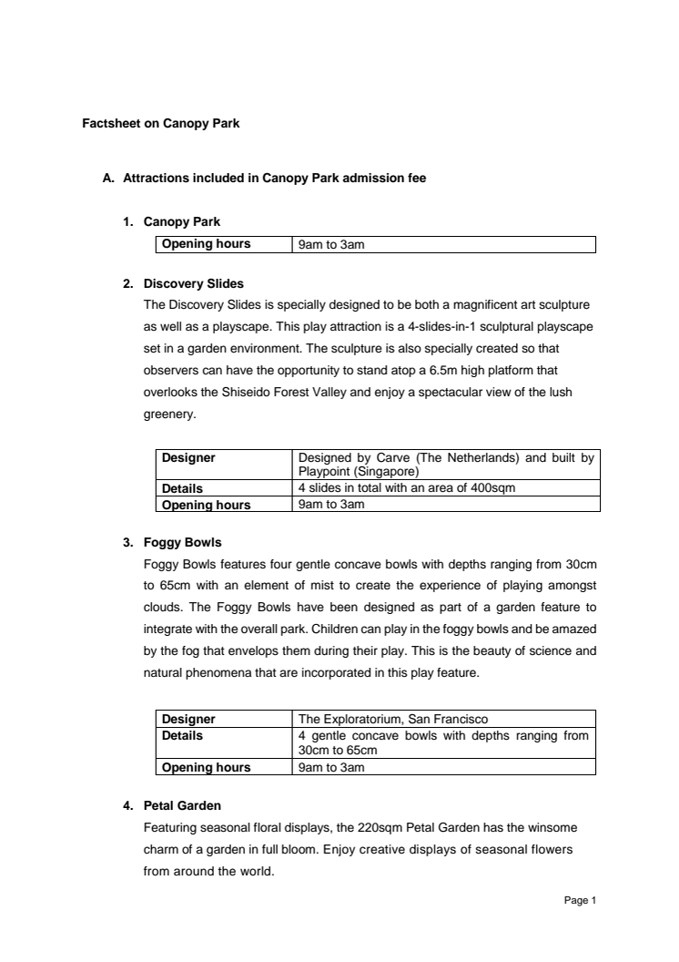 Canopy Park Fact Sheet