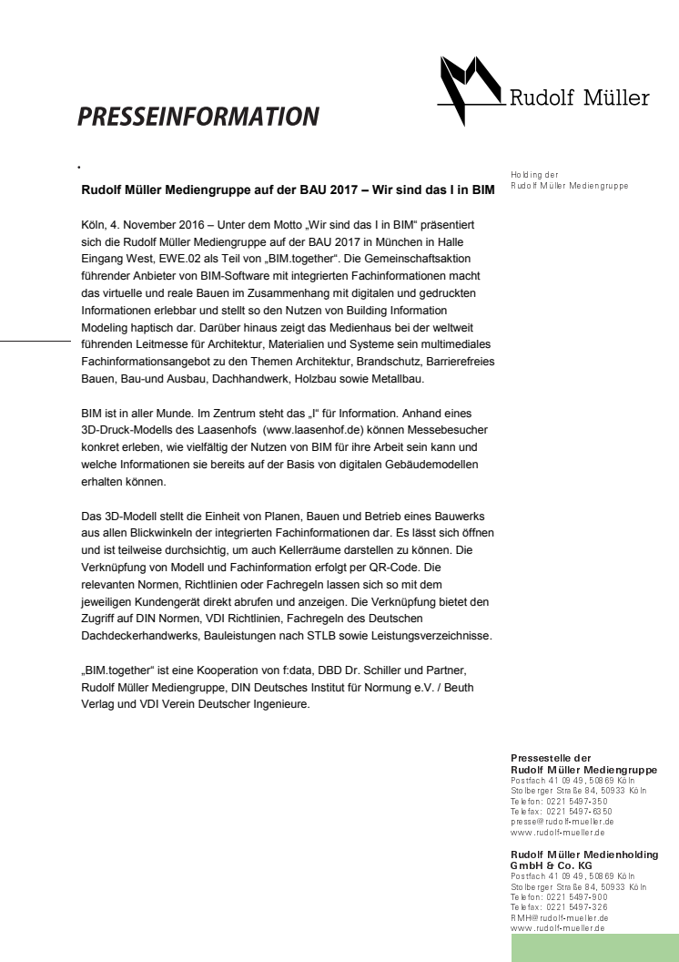 Rudolf Müller Mediengruppe auf der BAU 2017 – Wir sind das I in BIM