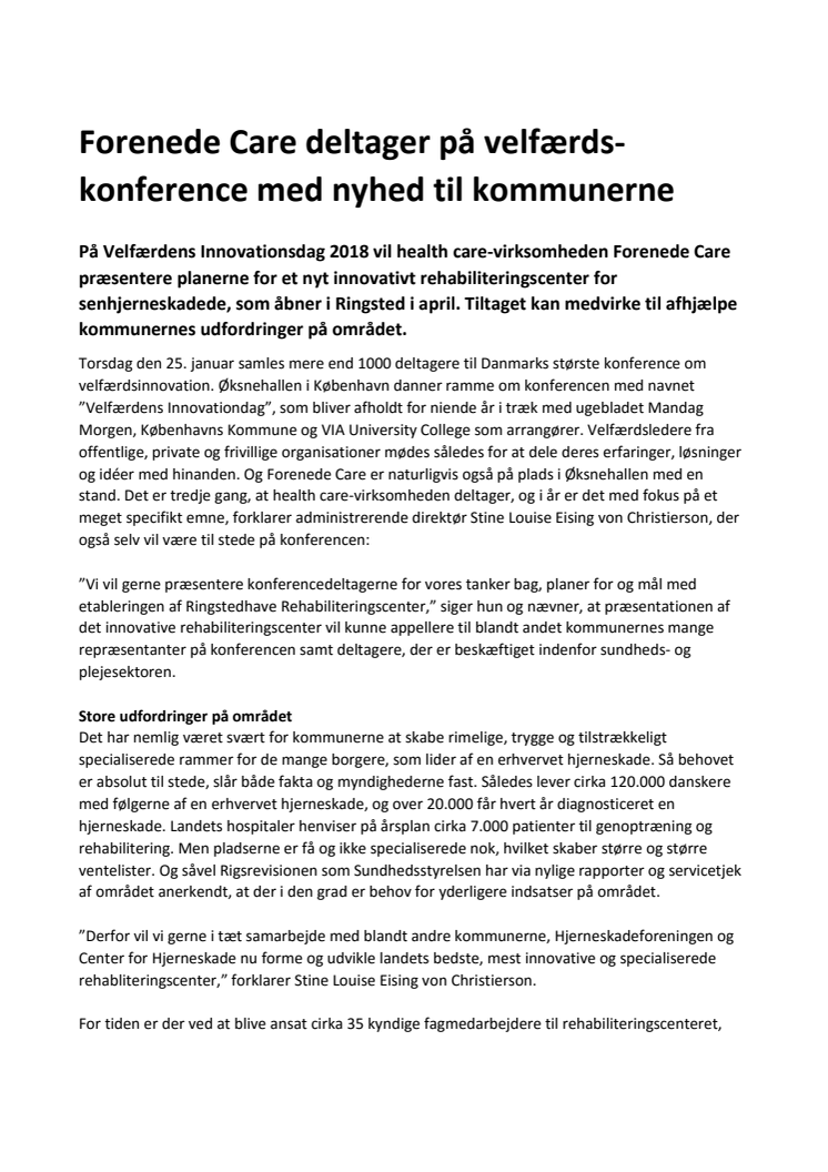 Forenede Care deltager på velfærdskonference med nyhed til kommunerne
