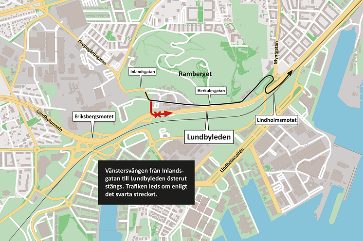 Vänstersväng från Inlandsgatan till Lundbyleden stängs