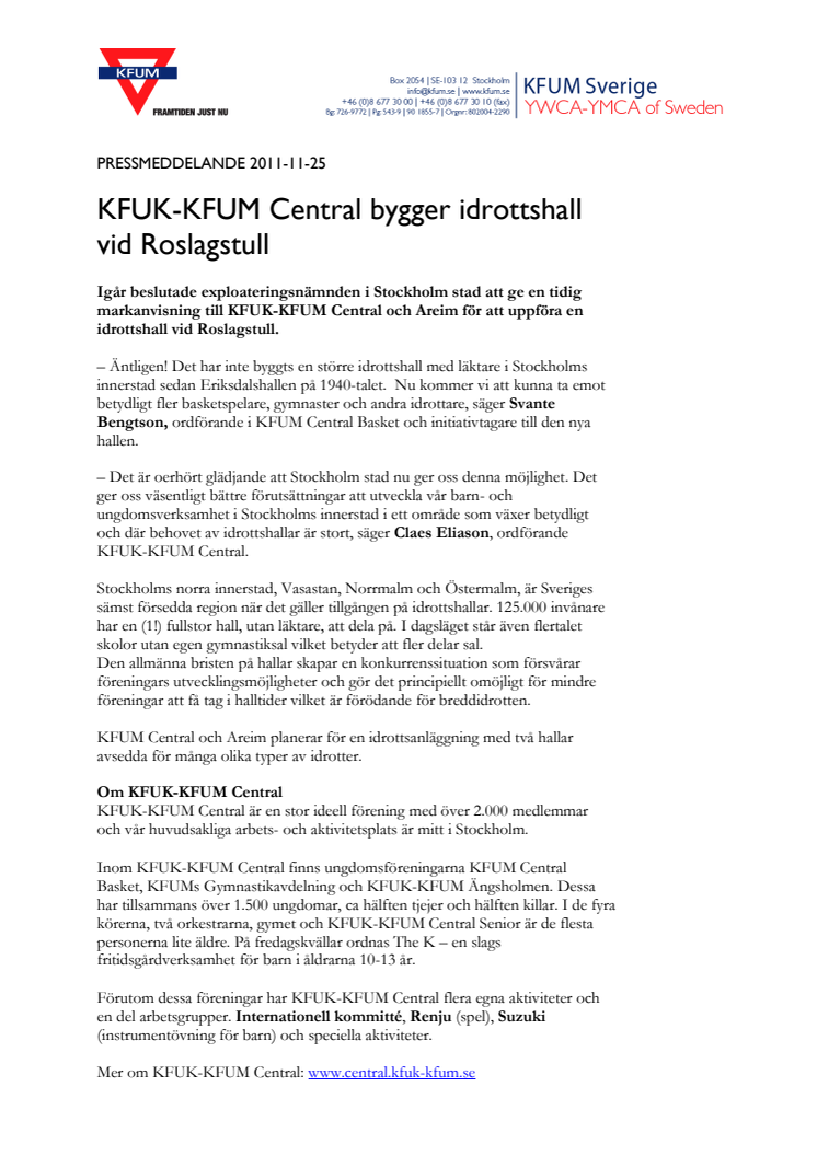KFUK-KFUM Central bygger idrottshall vid Roslagstull