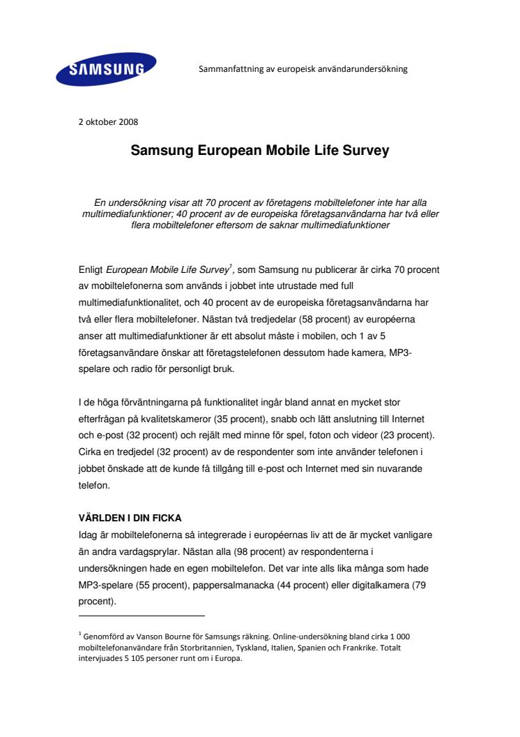 Samsung European Mobile Life Survey