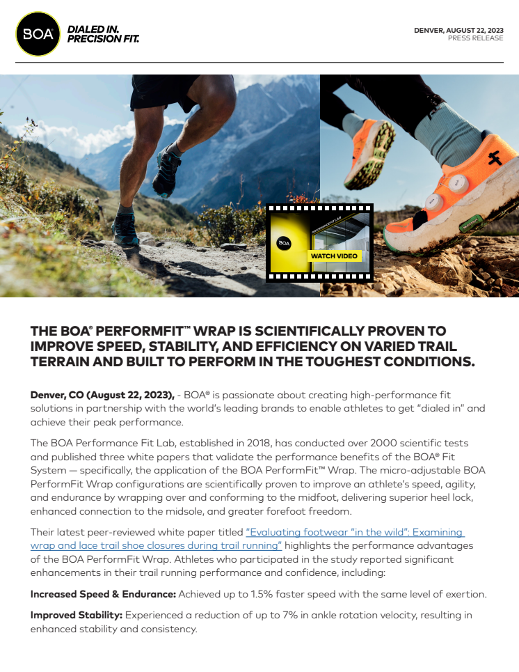 BOA® PerformFit™ Wrap - Press Release