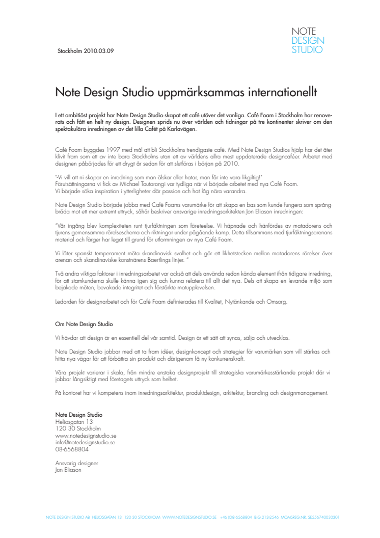 Note Design Studio uppmärksammas internationellt