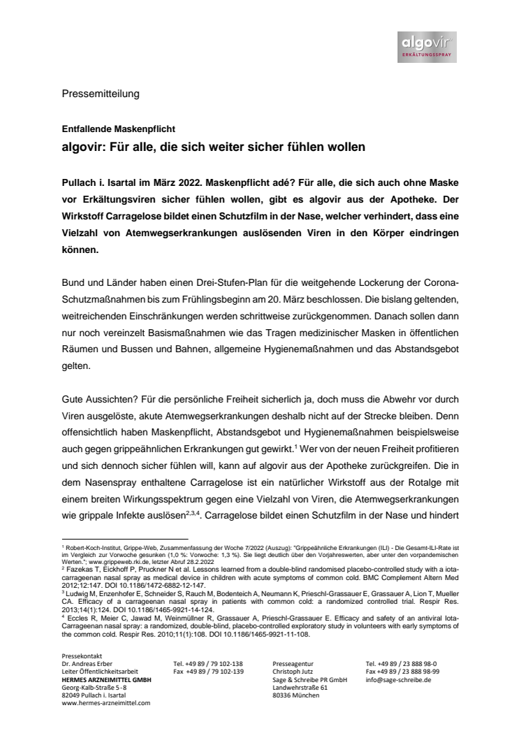 Pressemitteilung algovir- Entfallende Corona-Regeln - Für alle die sich weiter sicher fühlen wollen.pdf