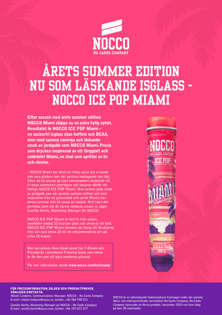 Årets summer edition nu som läskande isglass - NOCCO ICE POP Miami