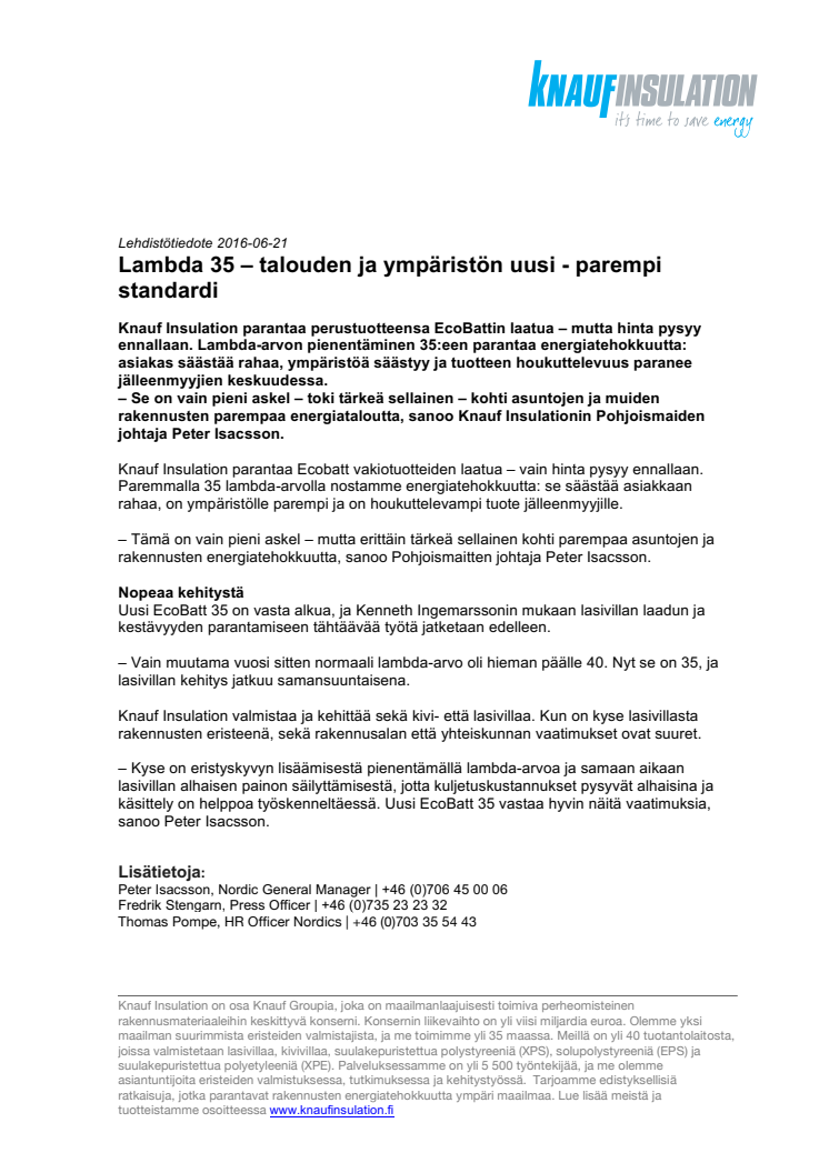 Lambda 35 – talouden ja ympäristön uusi - parempi standardi 