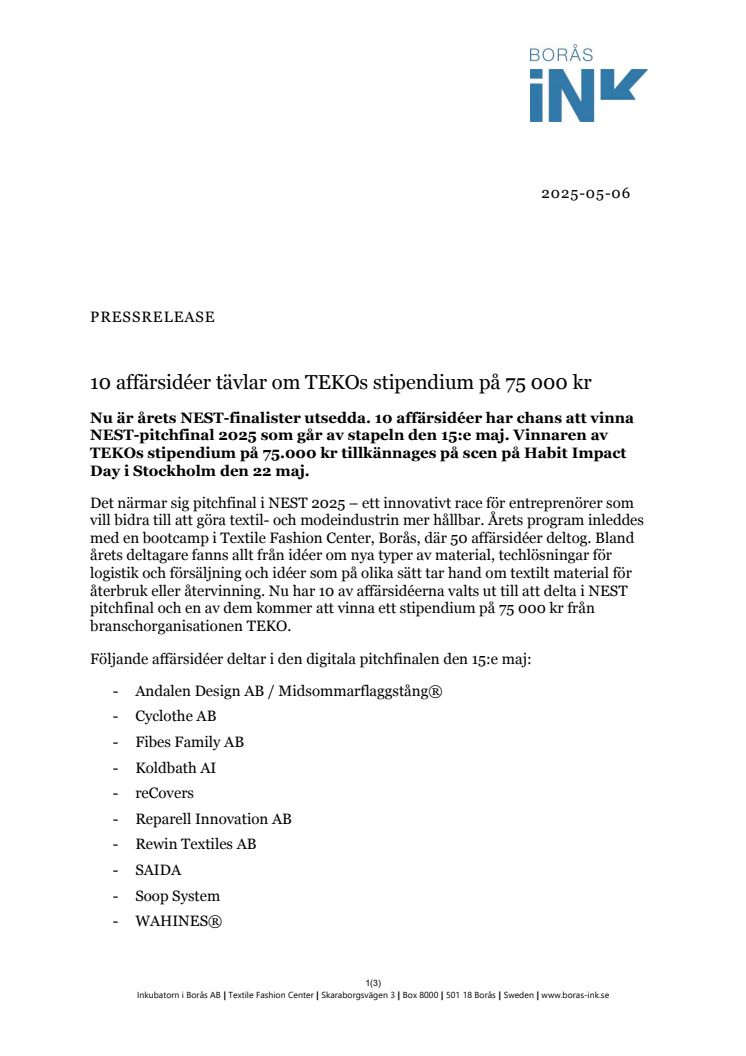 PM - 10 affärsidéer tävlar om TEKOs stipendium på 75 000 kr.pdf