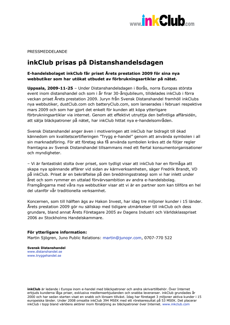 inkClub prisas på Distanshandelsdagen