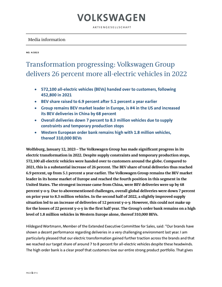 Transformation progressing- Volkswagen Group delivers 26 percent more all-electric vehicles in 2022.pdf