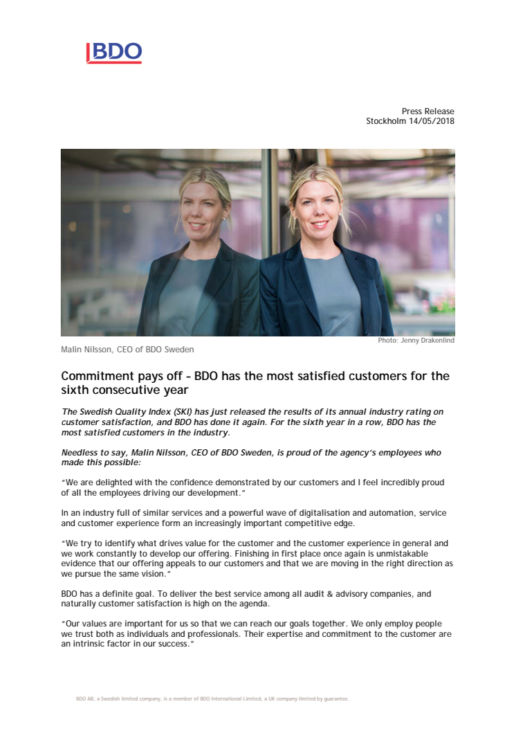 Commitment pays off – BDO has the most satisfied customers for the sixth consecutive year