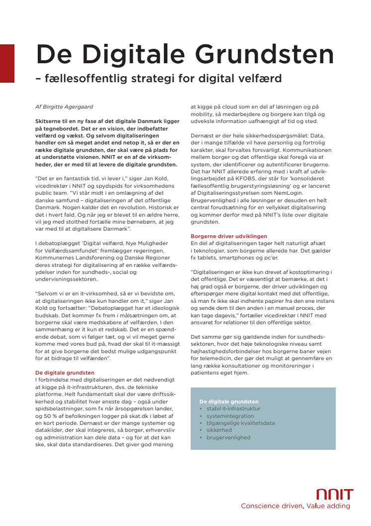 De digitale grundsten - fællesoffentlig strategi for velfærd 