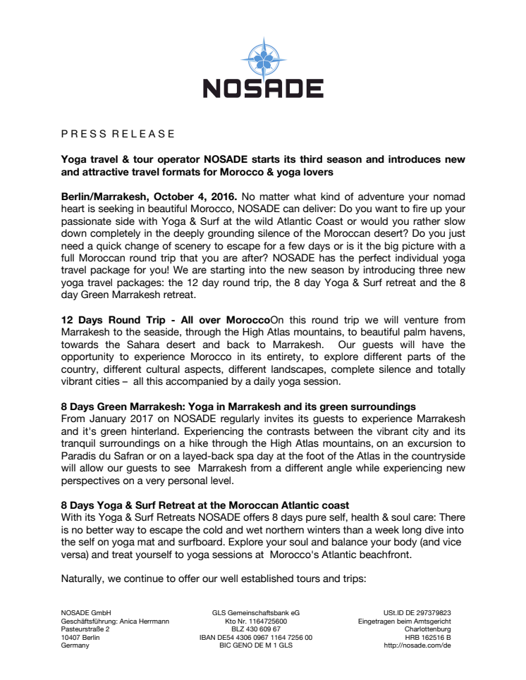 NOSADE introduces new attractive travel formats for Morocco & yoga lovers