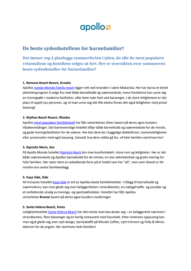Sommerens beste sydenhoteller for barnefamilier