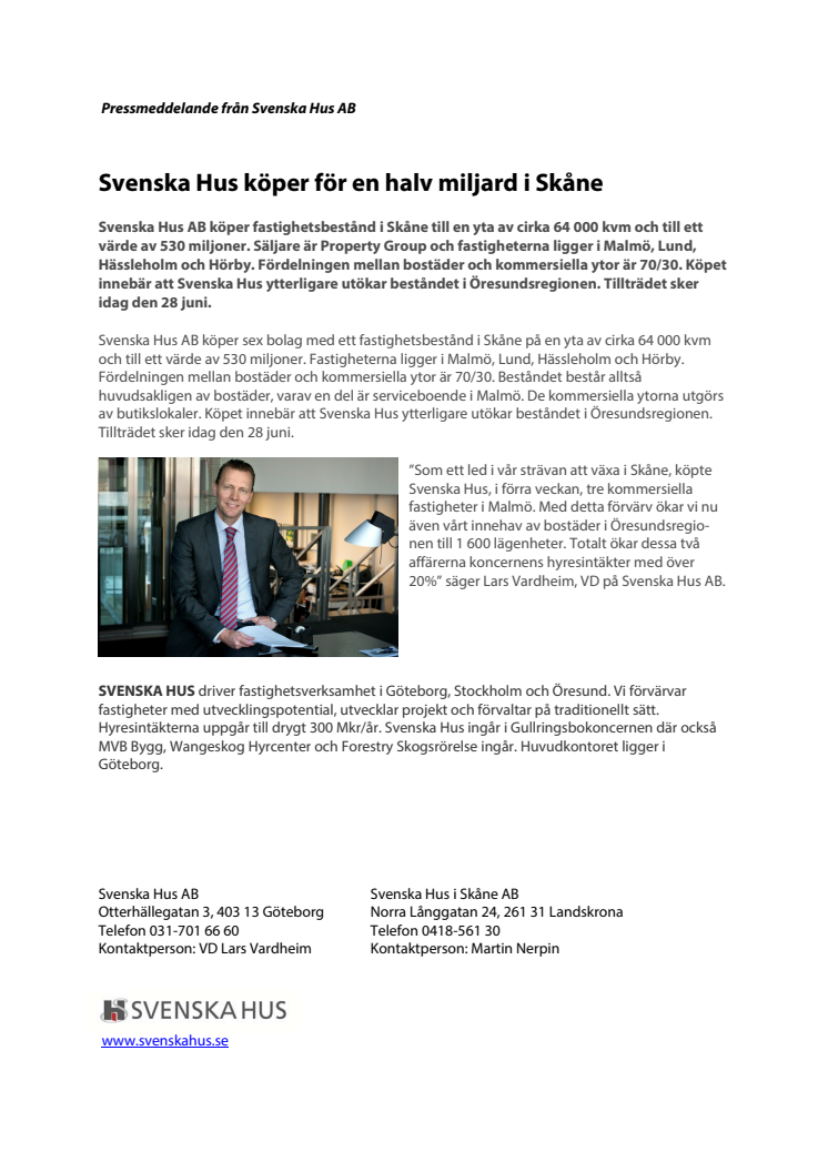 Svenska Hus köper för en halv miljard i Skåne