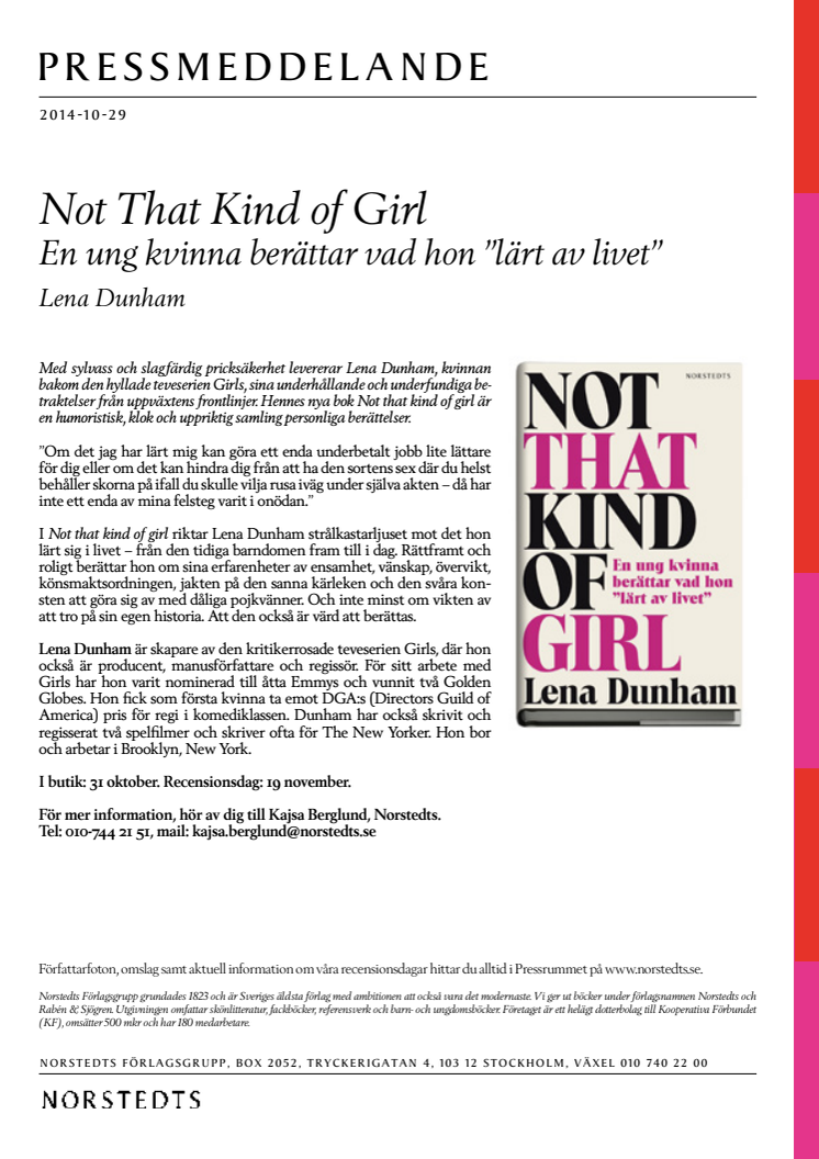 Släpps på fredag: Not that kind of girl av Lena Dunham