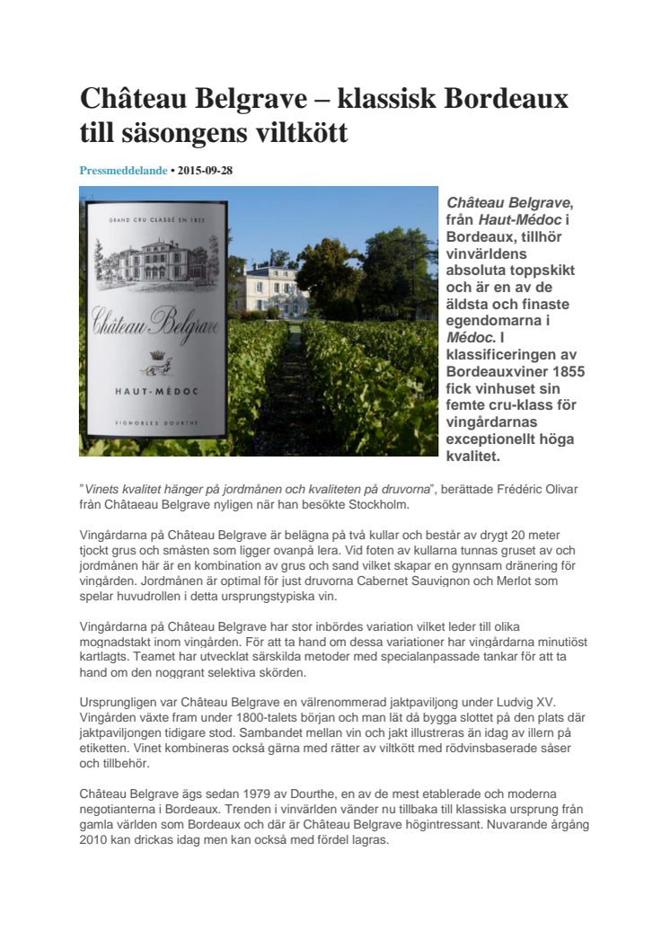 Château Belgrave – klassisk Bordeaux till säsongens viltkött