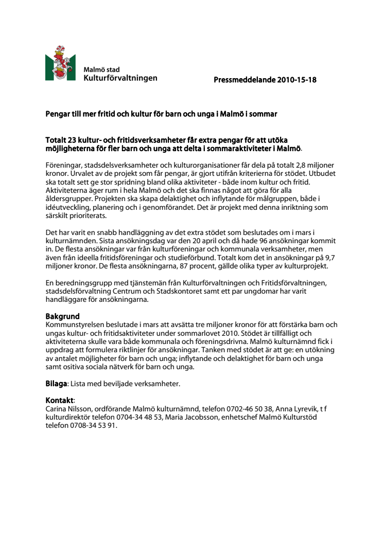 Pengar till mer fritid och kultur för barn och unga i Malmö i sommar