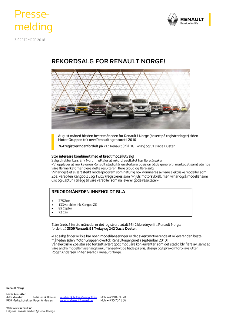 REKORDSALG FOR RENAULT NORGE!