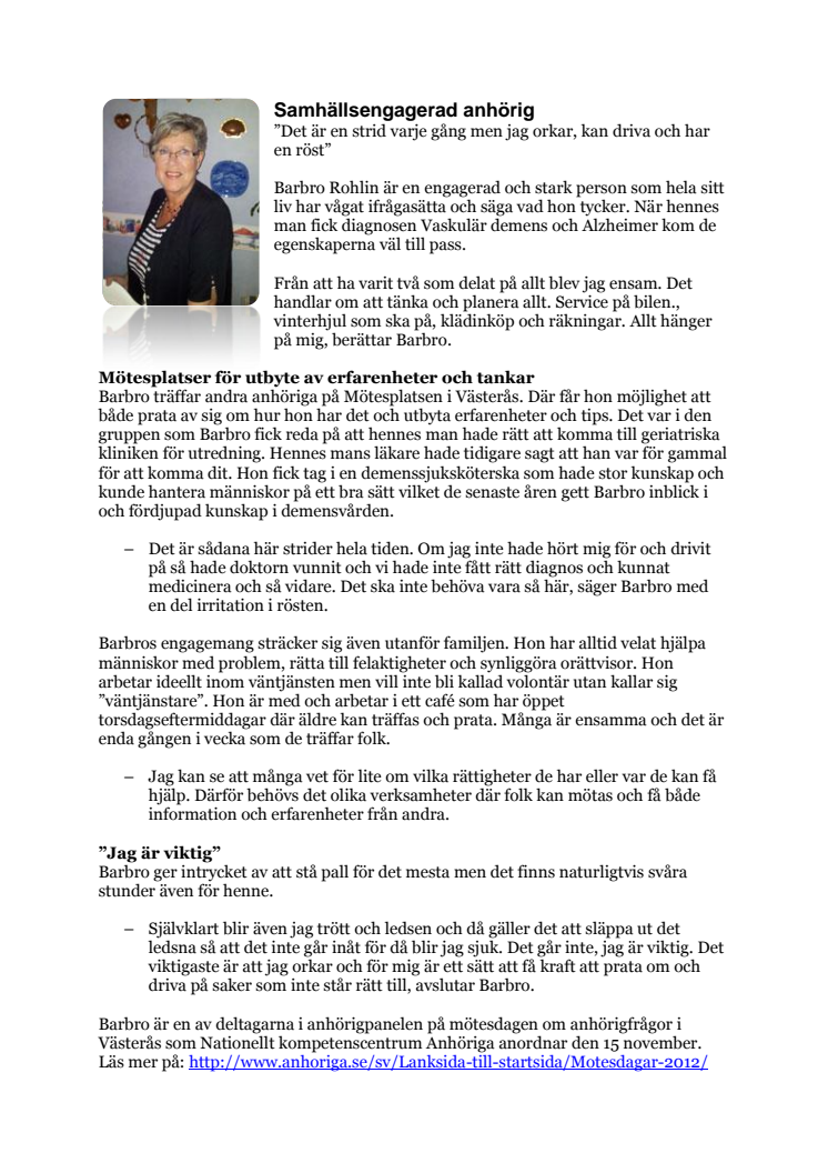 Pressinbjudan - Mötesdag om anhörigfrågor i Västerås