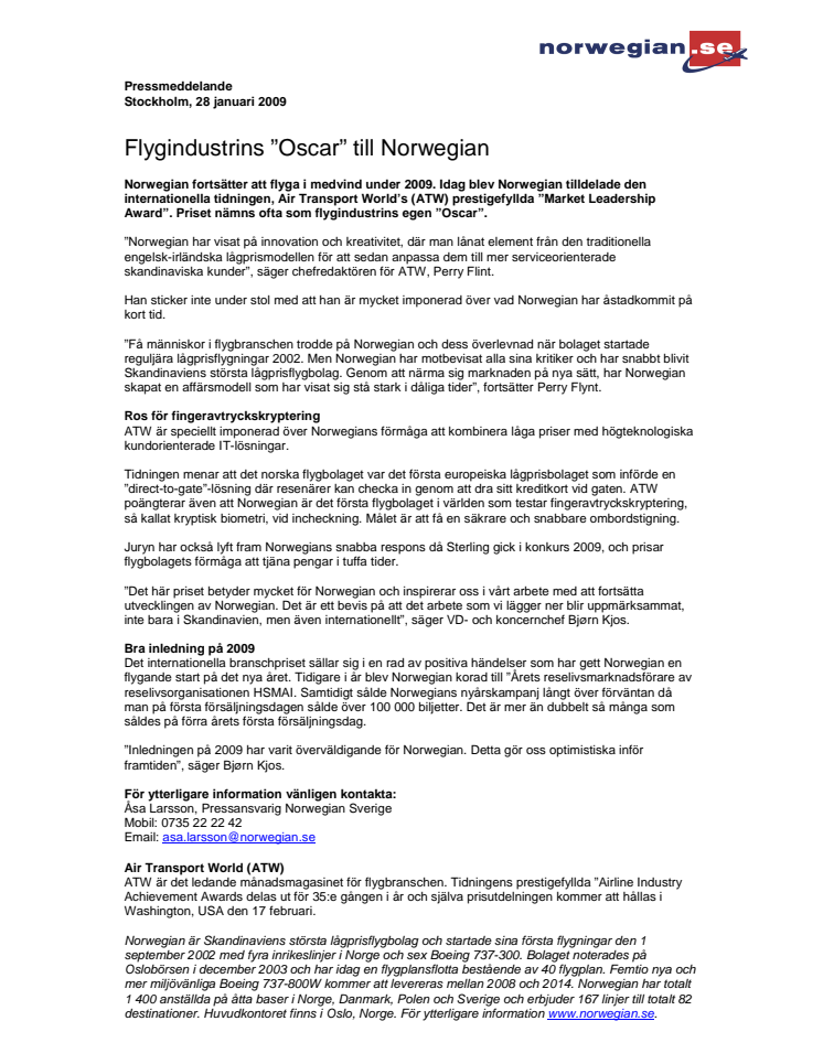 Flygindustrins ”Oscar” till Norwegian
