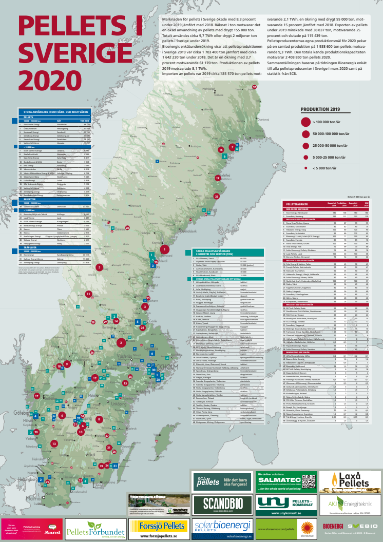 Bioenergis karta: Pellets i Sverige 2020