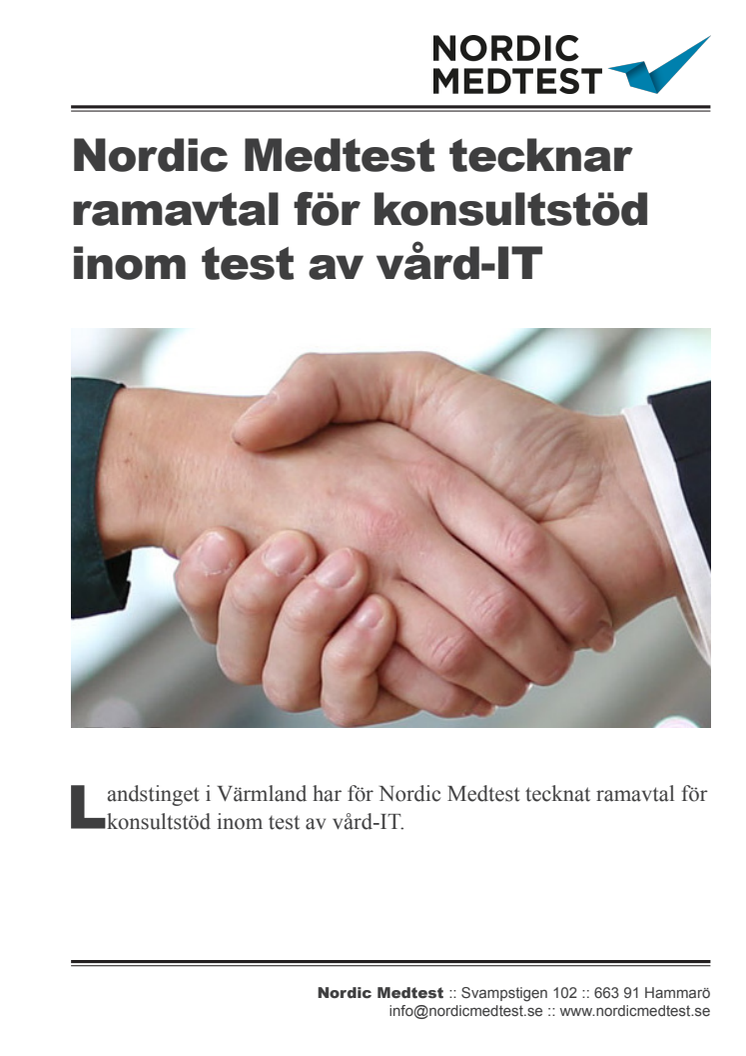 Referensblad: Nordic Medtest tecknar ramavtal för konsultstöd inom test av vård-IT