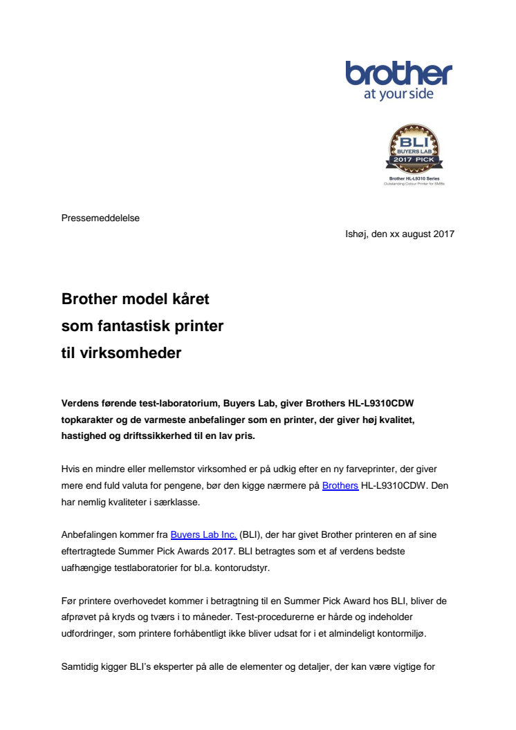 Brother model kåret som fantastisk printer til virksomheder