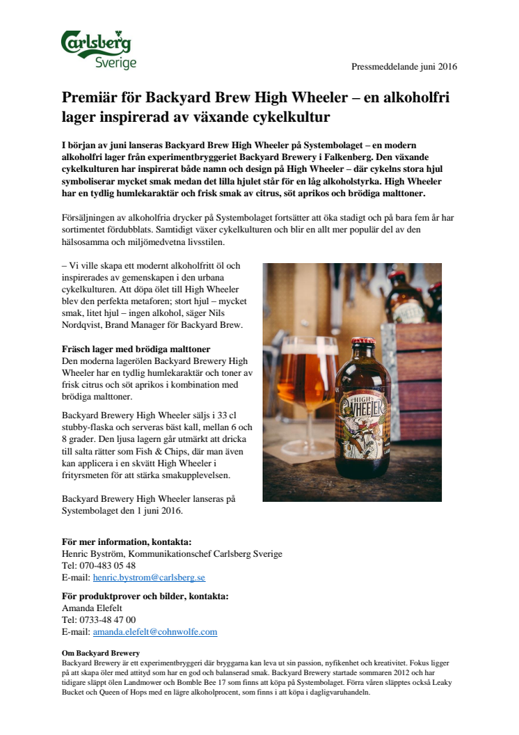 Premiär för Backyard Brew High Wheeler – en alkoholfri lager inspirerad av växande cykelkultur