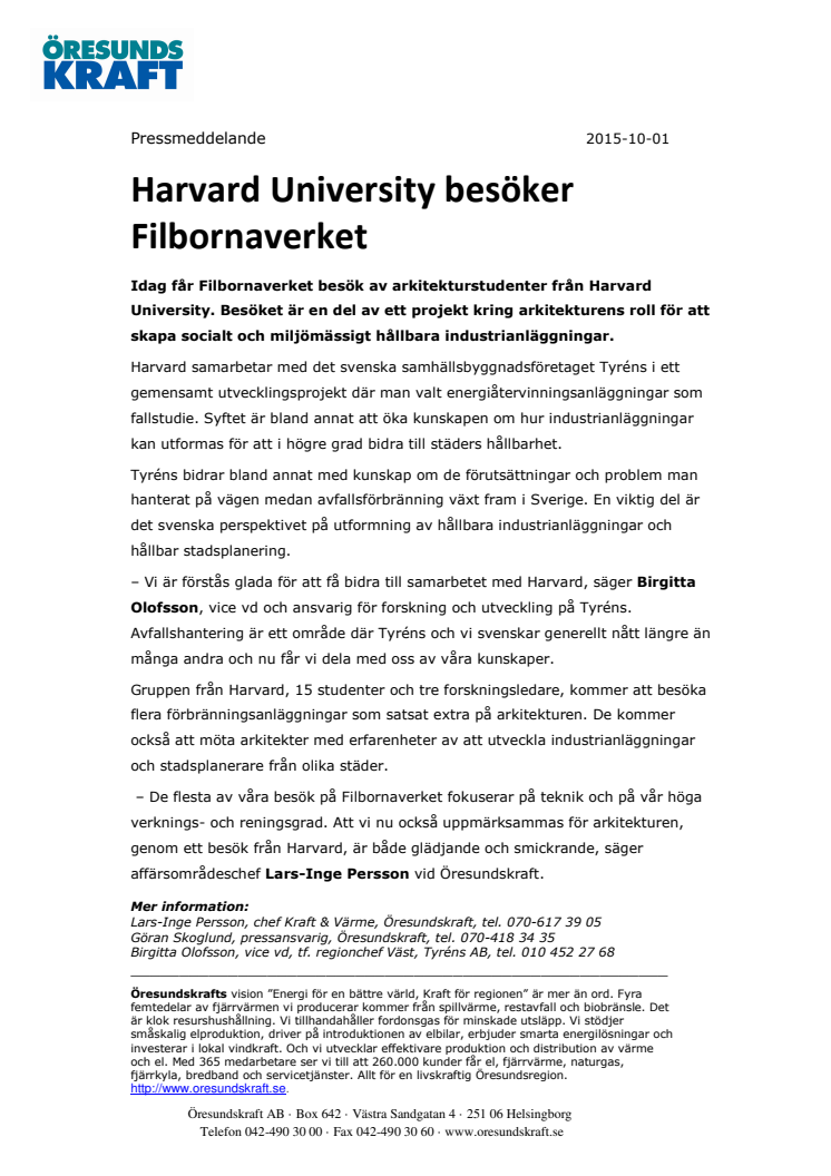 Harvard University besöker Filbornaverket